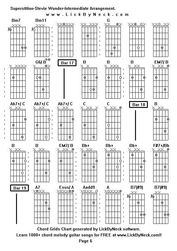 Chord Grids Chart of chord melody fingerstyle guitar song-Superstition-Stevie Wonder-Intermediate Arrangement,generated by LickByNeck software.